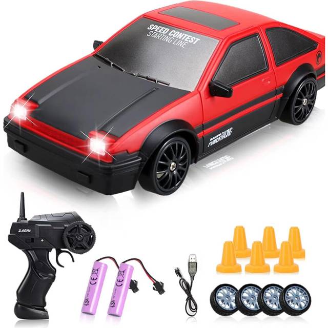 RC Drift Car, 1:24 Remote Control High Speed Race Drifting Cars, 2.4GHz 4WD Electric Sport Racing Hobby Toy Car with Two Batteries Headlight