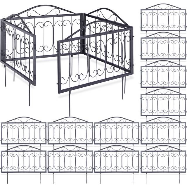 Relaxdays - goth Set of 16 Metal Garden Fencing Panels, Yard Fence for Inserting, 33 x 56.5 cm, Black