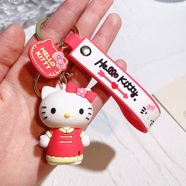 (Cheongsam) Hello Playful Kitty Keychain Silicone Charm Ideal For Various Holidays And Special Events