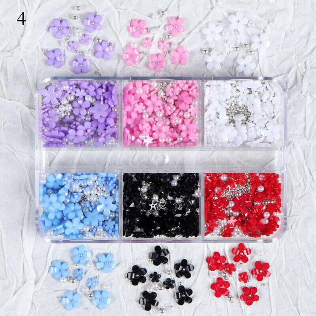 Mixed 3D Pearl Flowers Nail Decoration Crystal Metal Beads Acrylic Nails Art Gem