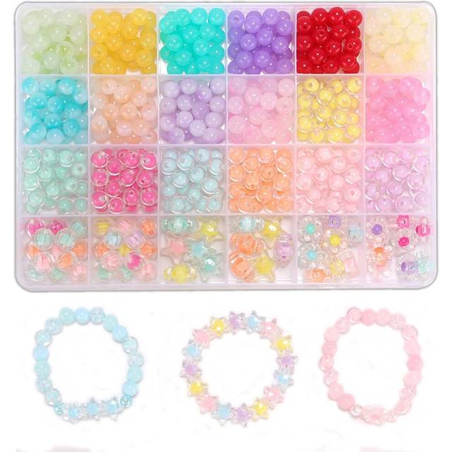Transparent Color Glass Beads Bracelet Making Kit, Girls' Lovely Cute Bracelet Necklace Jewelry Making Kit, DIY Acrylic Gradient Bubble Bead Christmas