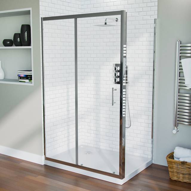 1200 mm Slider Shower Door Enclosure with 760 Frameless Glass Panel Screen + Tray