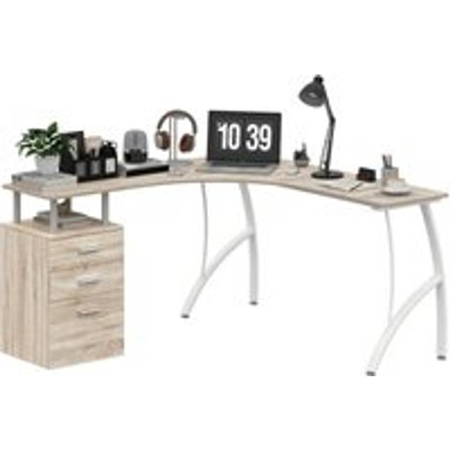 HOMCOM L-Shaped Corner PC Desk Table w/ Drawer Home Office Workstation, Oak