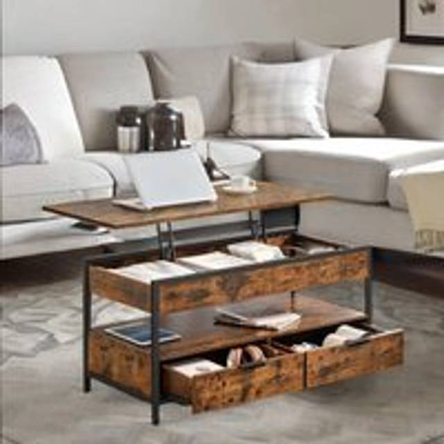 Industrial Lift Top Coffee Table With Drawers Rustic Brown - One Size