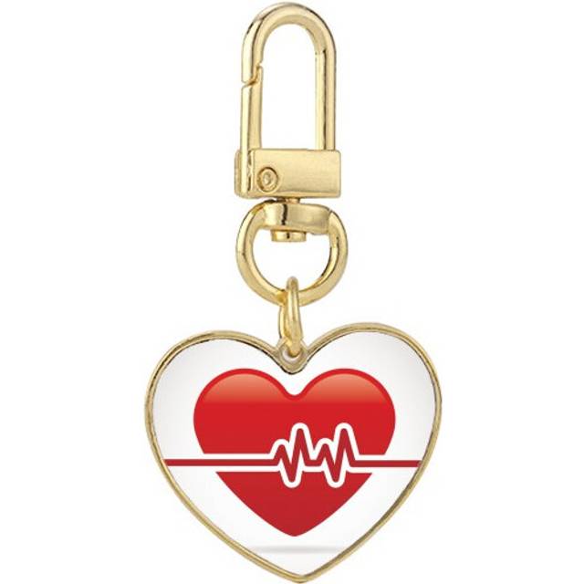Heart Electrocardiogram Pattern Design Gold Heart Keychain Metal Keyring Holder