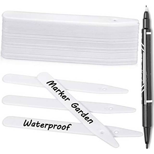 100Pcs Thick Plastic Plant Label with Hole, White Waterproof Garden Stake Tags with 1 Marker Pen and A Roll of Twine(5 Inch)