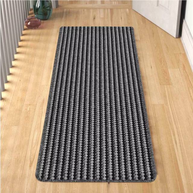 (Anthracite, 90x150cm) Washable Door Mats Non Slip Stripe Kitchen, Corridor, Hallway Runners Rugs Mats