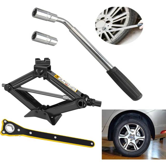 2 Tonne Scissor Jack and Extendable Lug Nut Wrench Telescopic Wheel Brace 4 Socket Standards 17/19/21/23mm, Spare Tire Repair Tool Kit for Car Van