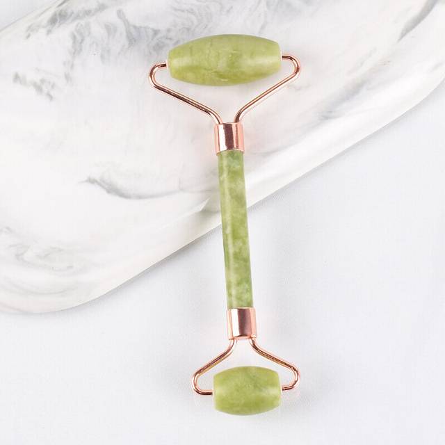 (a-helu jade) Wholesale Facial Massage Roller With Silicone Caps Keep Mute Natural Stone Jade Tool Crystal Slimming Anti Wrinkle Cellulite