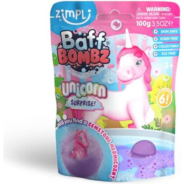 Large Unicorn Surprise Bath Bomb from Zimpli Kids, 6 Surprise Unicorn Toys to Collect, Children's Fizzing Gift Set, Stocking Filler Toy, Xmas Present