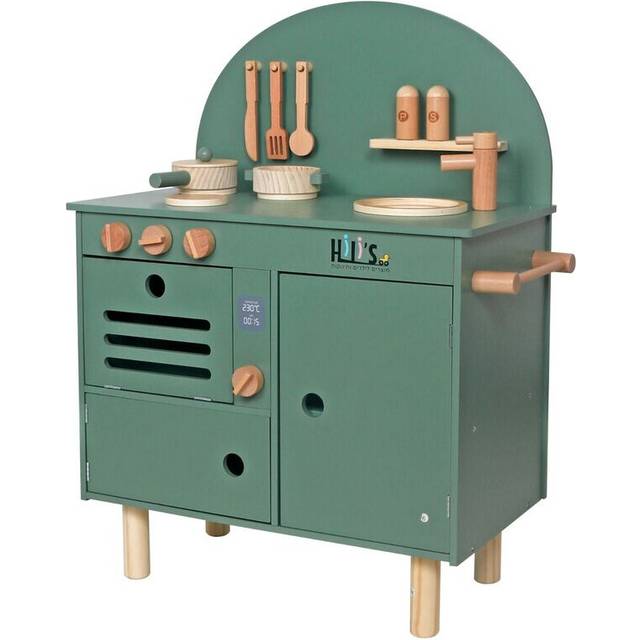 (Green) Kids Large Wooden Kitchen Play Set Toddler Pretend Play Chef Kitchen Set
