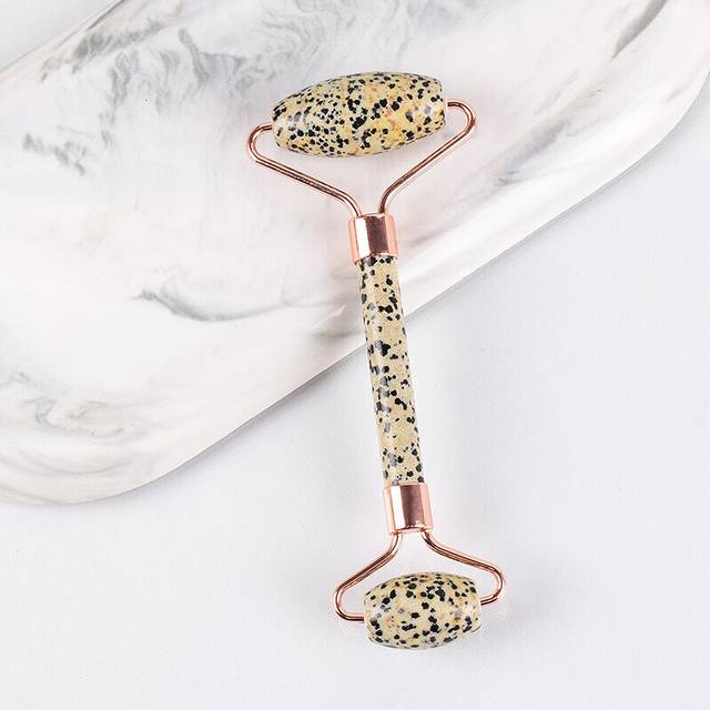 (a-dalmatian) Wholesale Facial Massage Roller With Silicone Caps Keep Mute Natural Stone Jade Tool Crystal Slimming Anti Wrinkle Cellulite