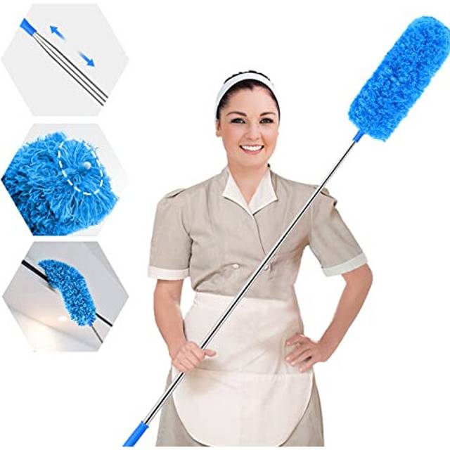 ENJSD Extandable Feather Duster,Microfiber Duster with 100Ines Stainless Steel Extra Long Telescopic Dusters with Soft Silicone Cap,Perfect for
