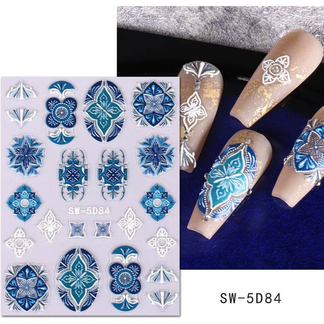 5D Embossed Wedding Nail Stickers Flowers Lace Bride Decorations Decal Manicure!