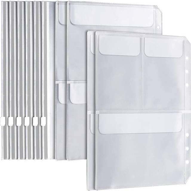 20Pcs A5 6 Ring Binder Pockets 3 Types Envelope,Zipper Closurek Bill