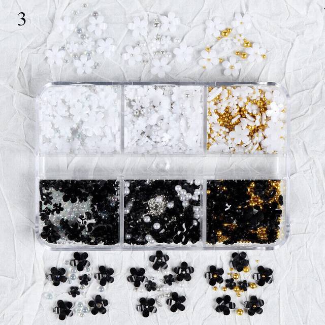 Mixed 3D Pearl Flowers Nail Decoration Crystal Metal Beads Acrylic Nails Art Gem