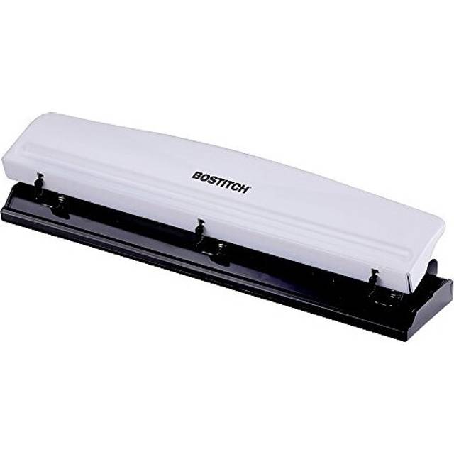 Bostitch Office Premium 3 Hole Punch, 12 Sheet Capacity, Metal, Rubber Base, Easy-Clean Tray, White (KT-HP12-WHITE)
