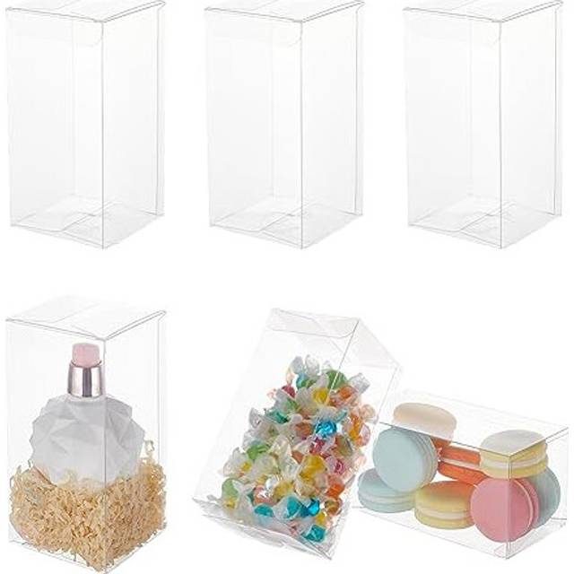 BENECREAT 20PCS 14x7x7cm Clear Wedding Favour Boxes Rectangle PVC Transparent Gift Boxes for Cake Candy Chocolate Birthday Party