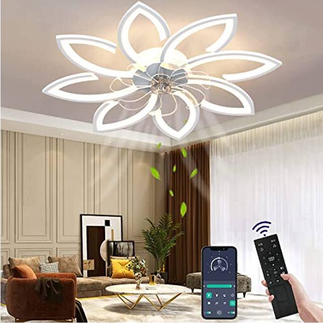 Wildcat Ceiling Fans with Lights, Quiet Modern Led with Remote Control Timer Flower Shape Design Fan Ceiling Light for Bedroom Kitchen (90CM)