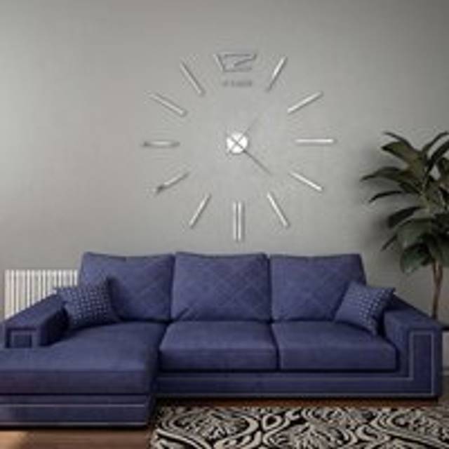 3D Wall Clock Modern Design 100 cm XXL Silver - One Size