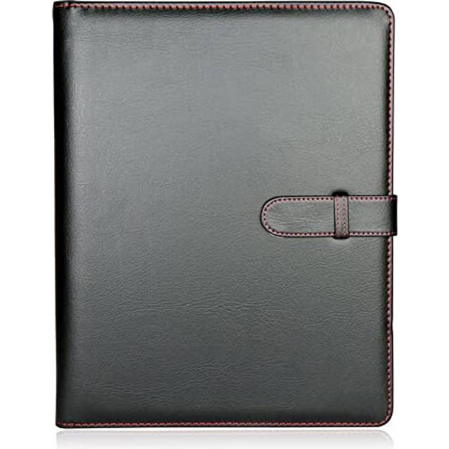 H&S A4 Portfolio Folder with Ring Binder Mechanism - with 40 Plastic A4 Document Pockets - Black Faux Leather Conference Folder
