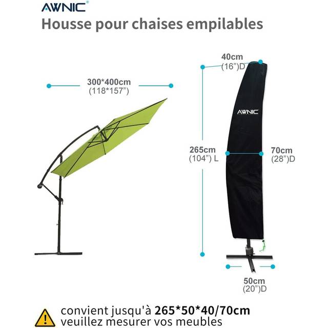 Awnic Parasoll skyddsfodral trafikljus skydd för parasollskydd Ø 300 cm slitstarkt vattentätt 420D 265 cm x 40/50 cm