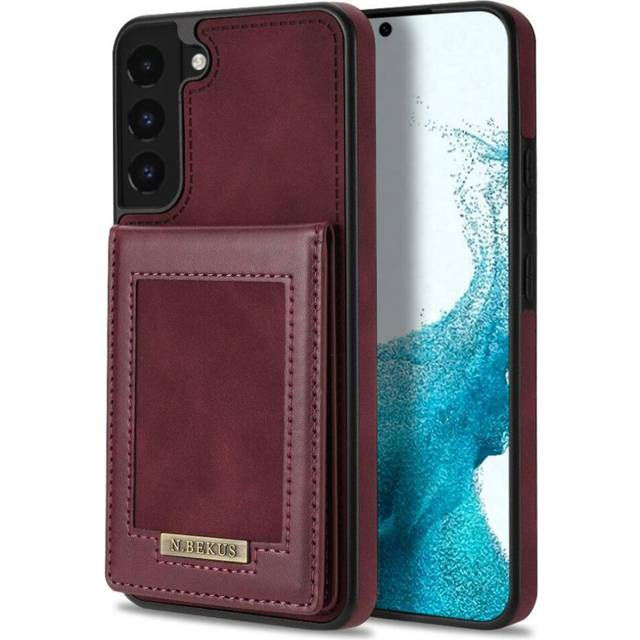 (Red) Flip Case for Samsung Galaxy S22 Plus 5g Rfid Blocking Card Holder Protective Cover Kickstand Strong Magnetic Adsorption