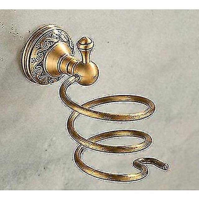 (A, One size) Nail Free Hair Dryer Rack Antique Brass Bathroom Rack Toilet Accessories Bathroom Rack