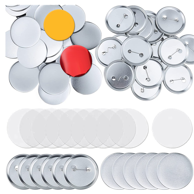 100 Sets Round Button Parts Blank Making Supplies 58mm Metal Button Badge Making Kits, Blank Pin Back Button Parts