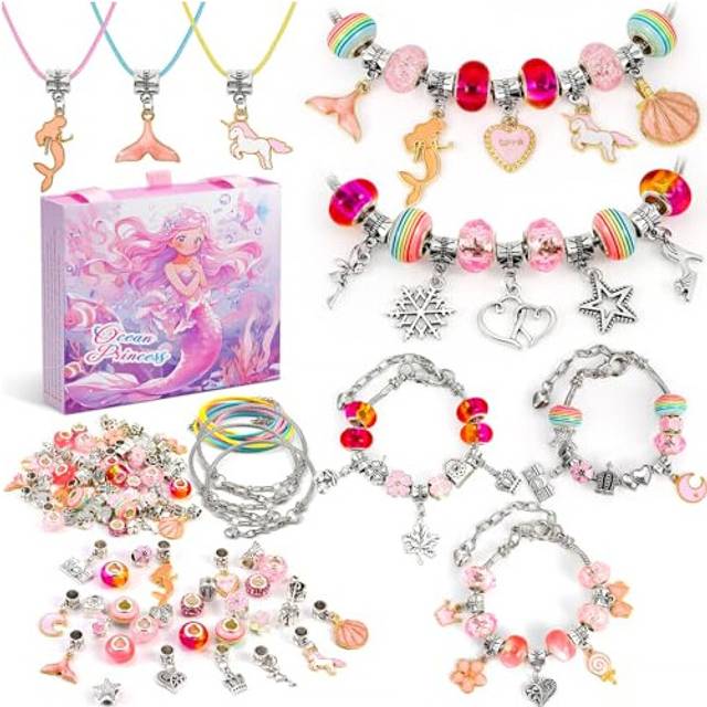 Girls Charm Bracelet Making Kit | Arts & Crafts Gifts for Teenage 6 7 8 9 10 11 12 Christmas Birthday Easter Girls Teen Kids | Jewellery Mermaid Gift