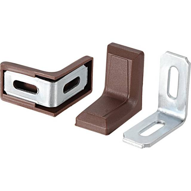 29mmx29mmx18mm Metal Plastic L Shaped Angle Bracket Shelf Corner Brace Plate Brown, Pack of 2