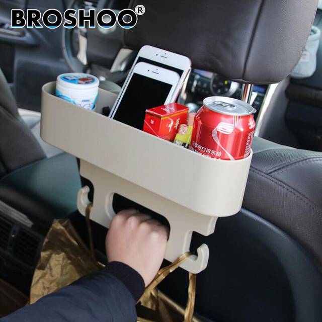 (beige) Car Back Seat Anti Slip Hook Drink Cup Holder Slit Storage Mount Phone