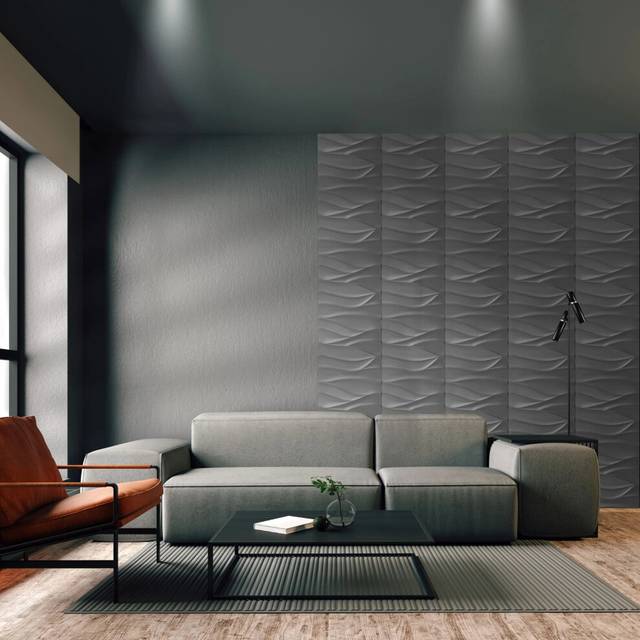 (Grey Silver, Set of 18) 3D Wall Panels (50x50cm) Wavy Wave Effect