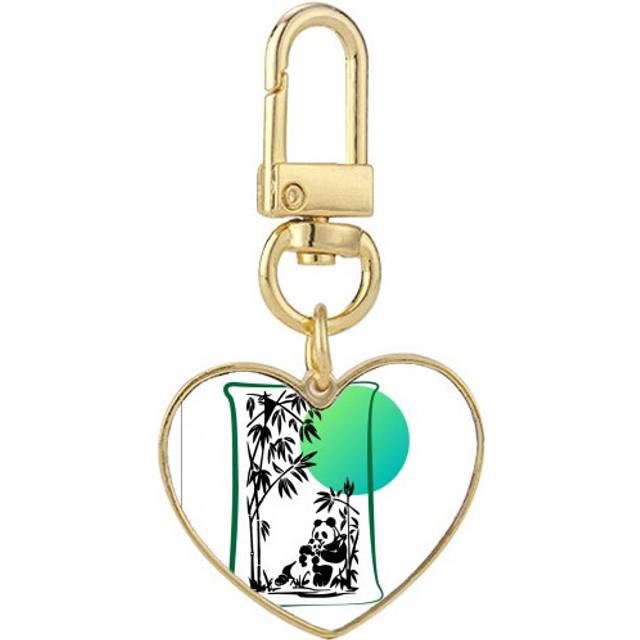 Panda Food Mother Art Deco  Fashion Gold Heart Keychain Metal Keyring Holder