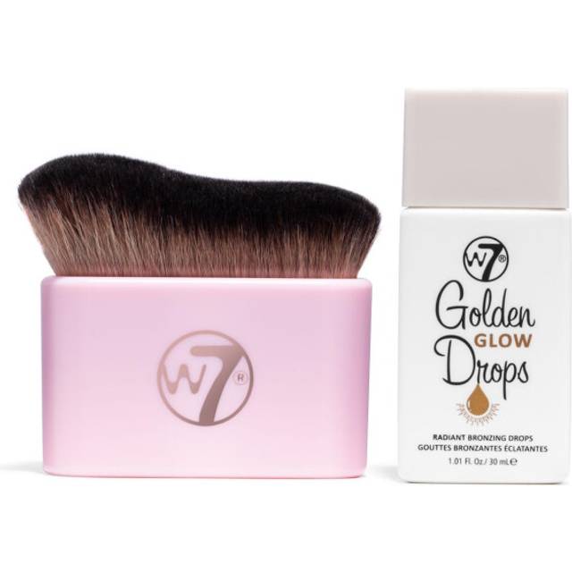 Golden Glow Drops & Brush Duo - 2 Piece Set - Liquid Bronzing Drops & Face & Body Applicator Brush