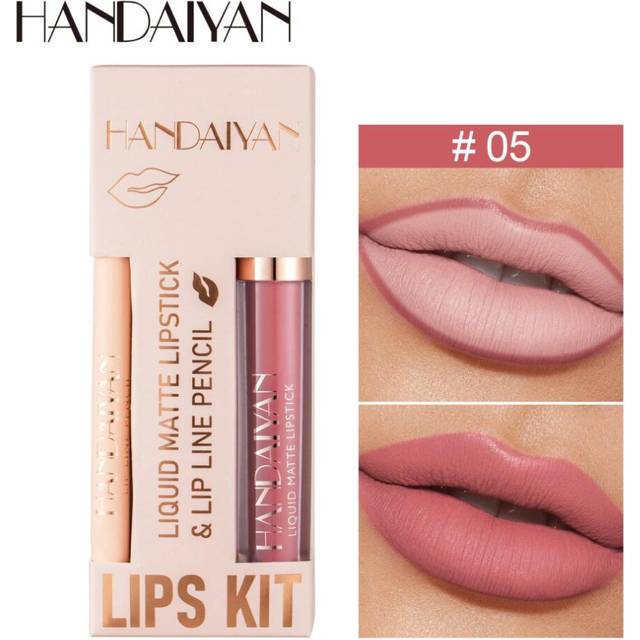 (05) Handaiyan Lip Liner Lipgloss Set Waterproof Matte Liquid Lipstick Pencil Sexy Red Long Lasting Lipliner Makeup Cosmetics