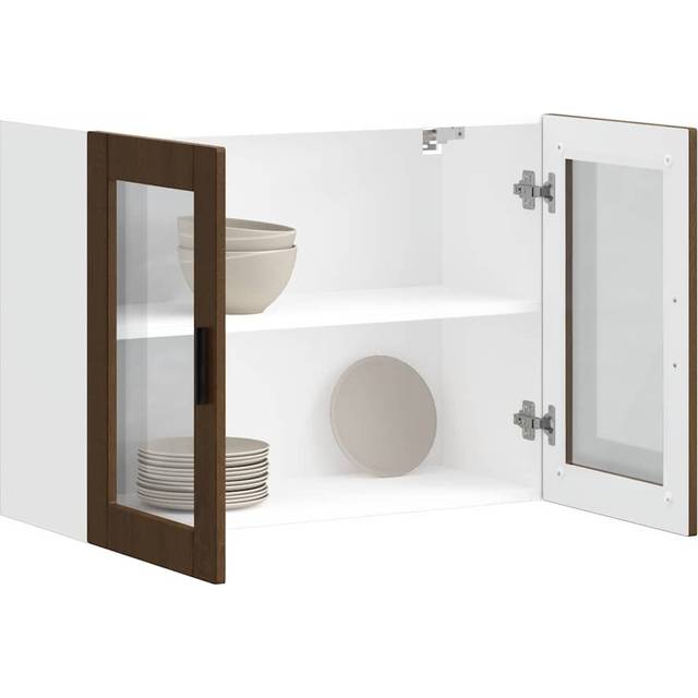 vidaXL Kitchen Wall Cabinet with Glass Door Porto Brown Oak