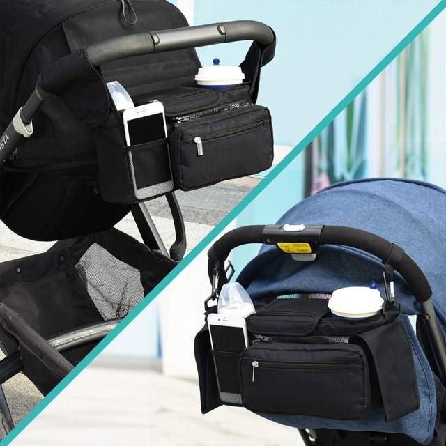 Universal Baby Pram Stroller Organiser Caddy Organizer Storage Accessories Bag-Black