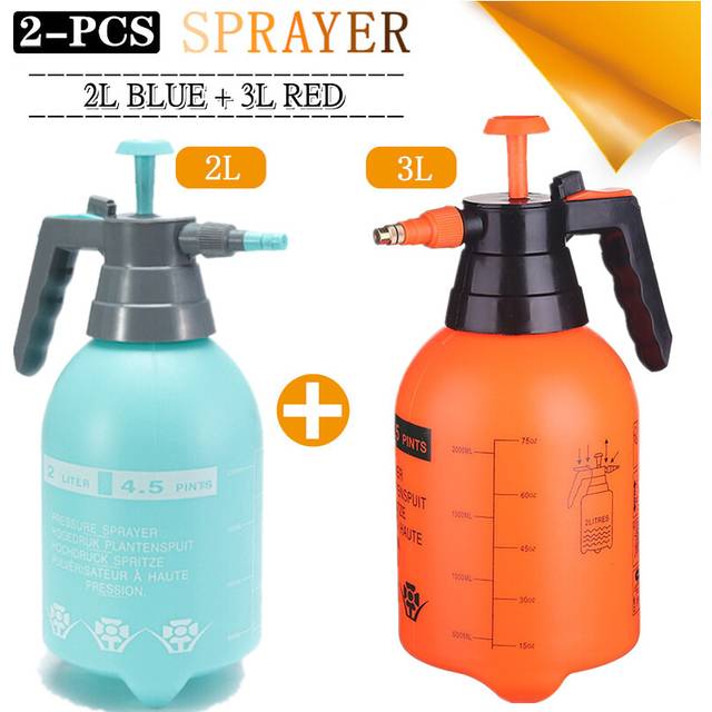 (3L Red-2L Blue) 2-Piece Hand Pressure Water Sprayer Trigger Air Pump Garden Disinfection Sprayers Spray Bottle Car Cleaning Sprayer Watering