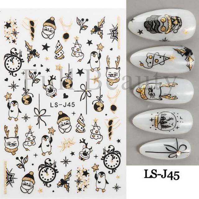 (LS-J45) Countdown Clock Design Champagne Baubles Shiny Glitter Sliders For 3D Nail Stickers Abstract  Fall Nail Decorations