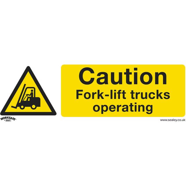 1x CAUTION FORK-LIFT TRUCKS Safety Sign - Self Adhesive 300 x 100mm Sticker