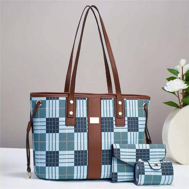 (Blue Brown) Stylish Highquality Threepiece Set Of Trendy Womens Handbags With Spacious Design And Elegant Color Combinations