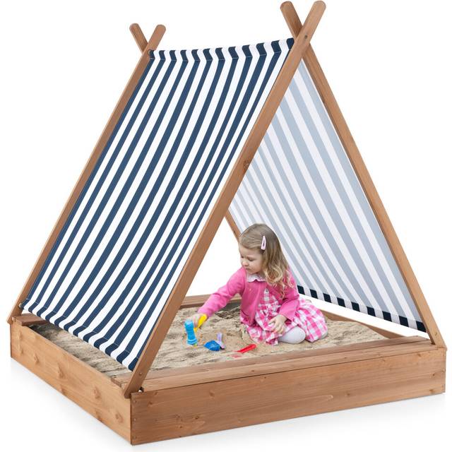 Large Wooden Sand Box Kids Sandbox with Cover for Backyard Beach