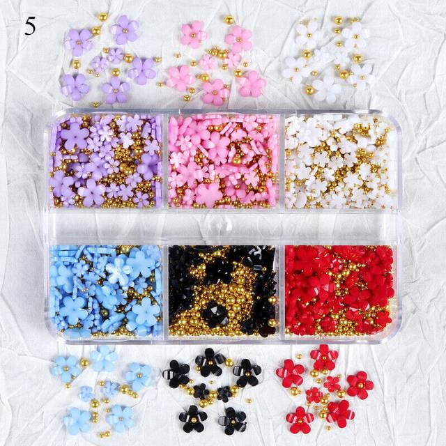 Mixed 3D Pearl Flowers Nail Decoration Crystal Metal Beads Acrylic Nails Art Gem