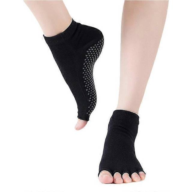 (5Pairs, Black) Women Yoga Sock Pilates Ballet Non Slip Toeless Dance Half Toe Grip Socks -NMAOV