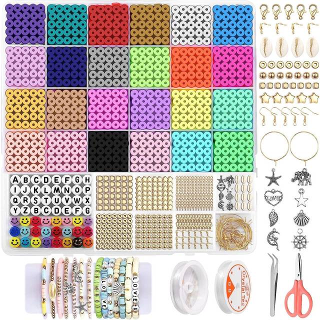 6000Pcs 24 Colors Polymer Clay Beads Bracelet Making Kit,Friendship Bracelet kit,6mm Heishi Beads for Jewelry Making with Charms,Gifts for Teen Girls
