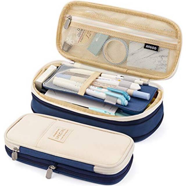 EASTHILL Big Capacity Pencil Pen Case Office College School Large Storage High Capacity Bag Pouch Holder Box Organizer Navy