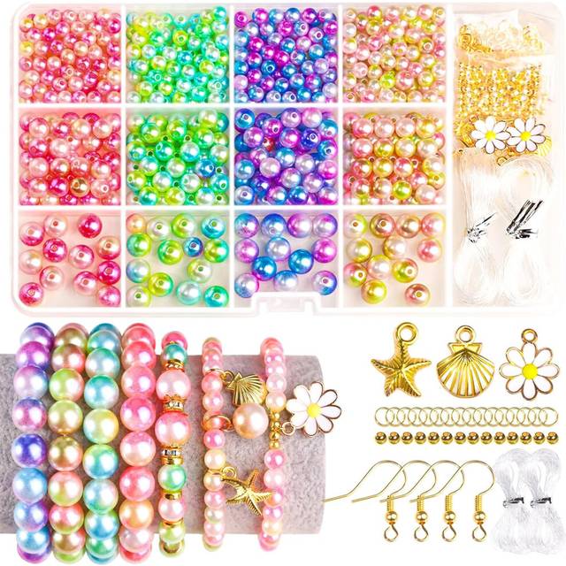 Pearl Beads for Jewelry Making, Iridescent Bead Bracelet Making Kit for Adults, Pearls for Crafting, Friendship Bracelets Pearl Beads for Bracelets, B