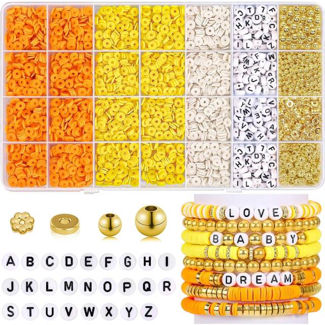 5000 Pcs Clay Bead Bracelet Making Kit for Girls Friendship Clay Beads for Bracelets Yellow Orange White Beads Letter Gold Beads for Jewelry Making Ki