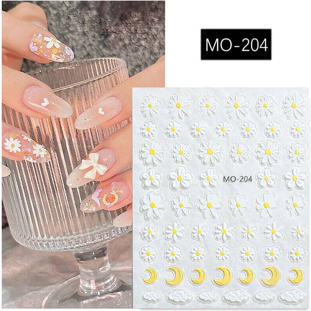 Daisy Sunflower Embossed Relief Nail Art Decoration Sticker 3D Manicure Decals